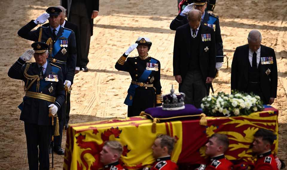 All the royals bar Harry and Andrew salute the coffin due to their roles with The Firm