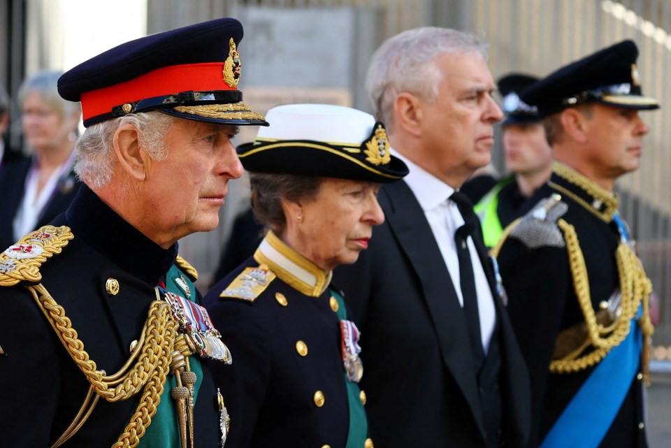 Prince Charles and his siblings led a procession yesterday