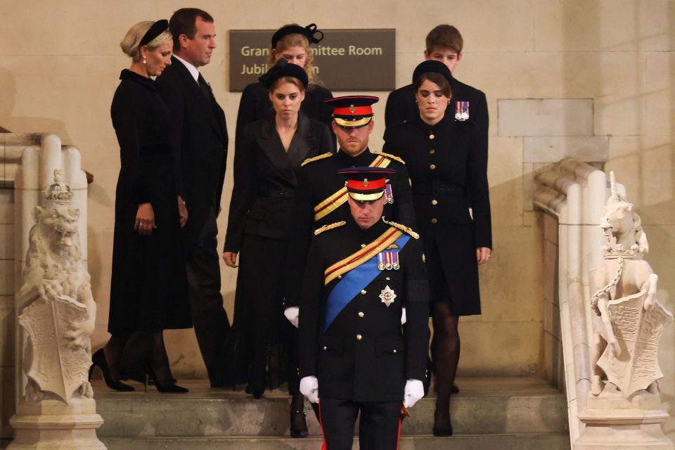 Prince William walked in front of Prince Harry while all their other cousins paired up to enter Westminster Hall