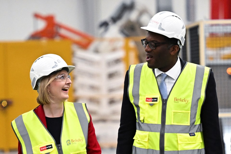 Liz Truss and Kwasi Kwarteng pictured today at a visit to the Berkley Modular manufacturing plant in Kent