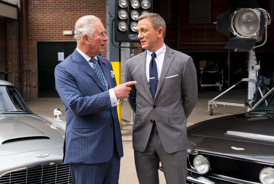 Charles with Daniel Craig on the James Bond set