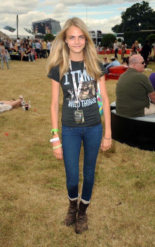 Cara looking fresh-faced at V Festival in August 2010