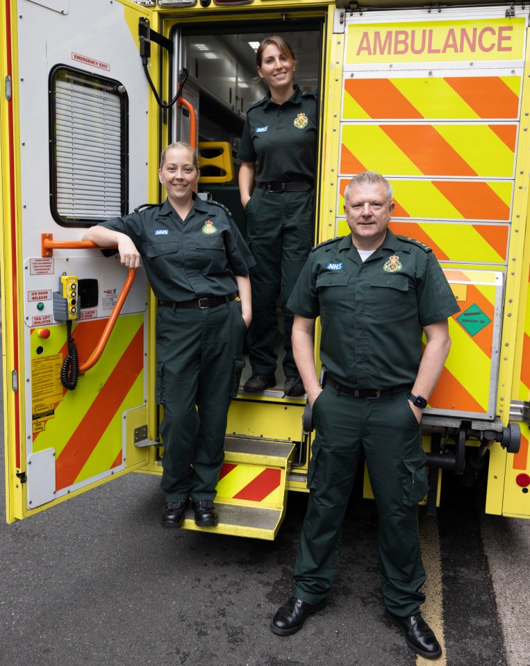 Volunteers from London ambulance service Mick Pearce, 59, with Charlotte Coutts, 38 and Erica Greene, 33 who took ten decommissioned ambulances and medical supplies to the Polish/Ukrainian border