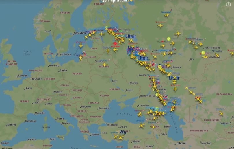 Flight tracker shows planes of Russians scrambling out of the country