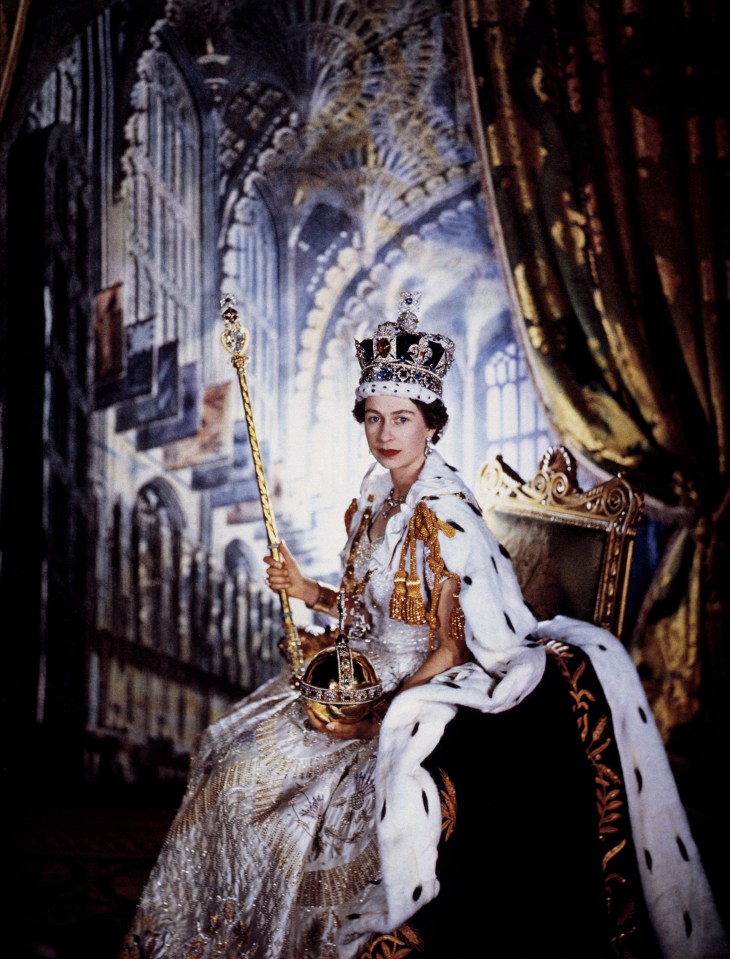 The Imperial state crown, and the orb and sceptre — were removed from her coffin and placed on three purple velvet cushions