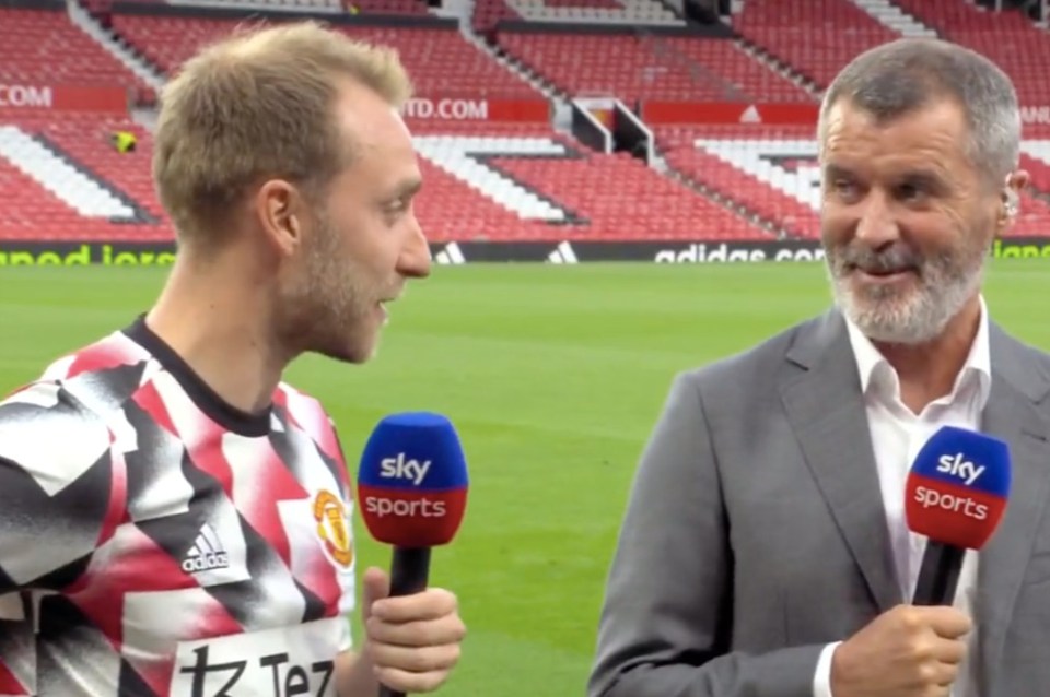 Christian Eriksen and Roy Keane at Old Trafford