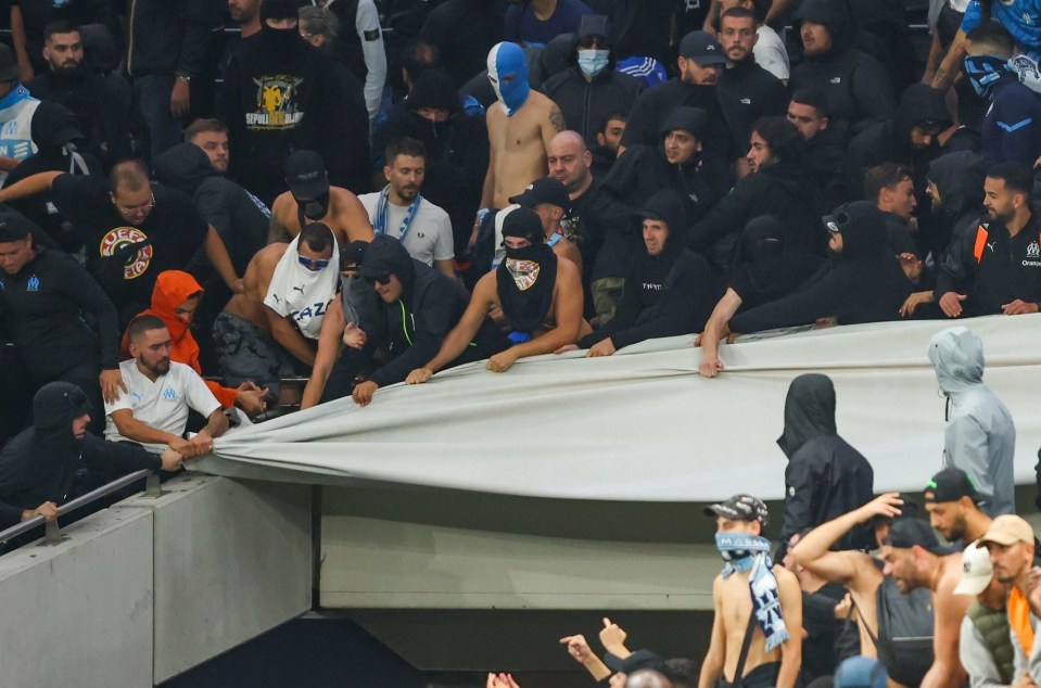 Marseille fans also tore down Tottenham's Pride banner