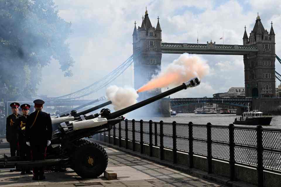 A gun salute has run out across London, including outside the Tower of London