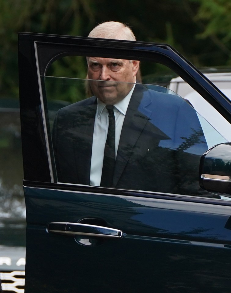 The Duke of York was seen at a prayer service for the Queen at Crathie Kirk