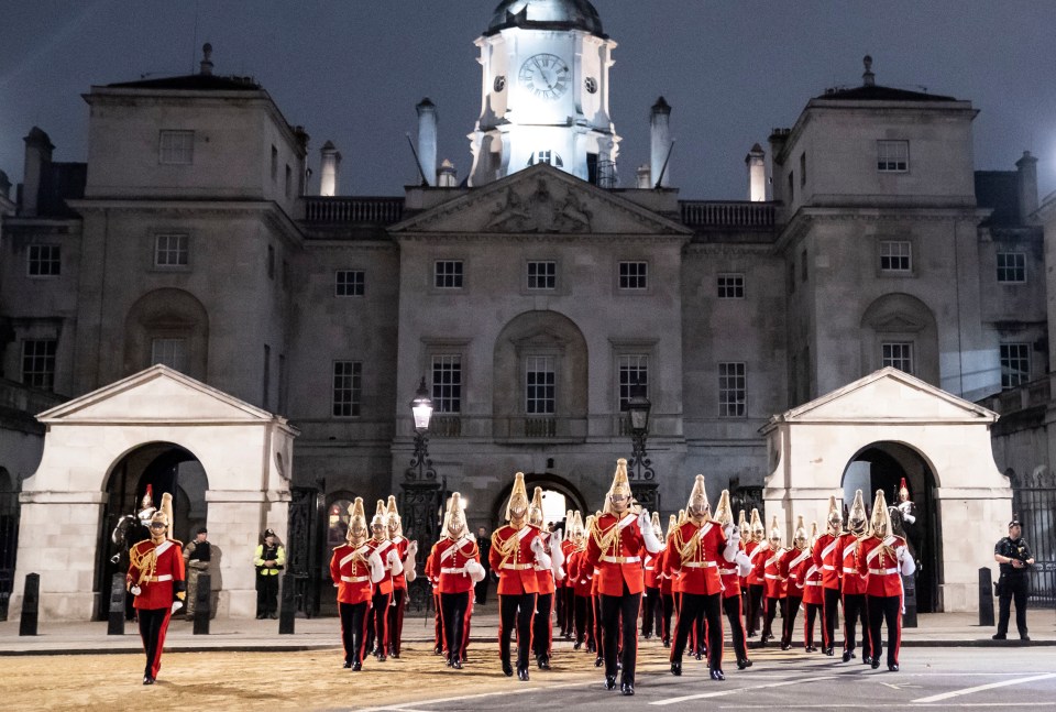 The dedicated King’s Guard rehearsed in the early hours – before the rest of the capital woke up