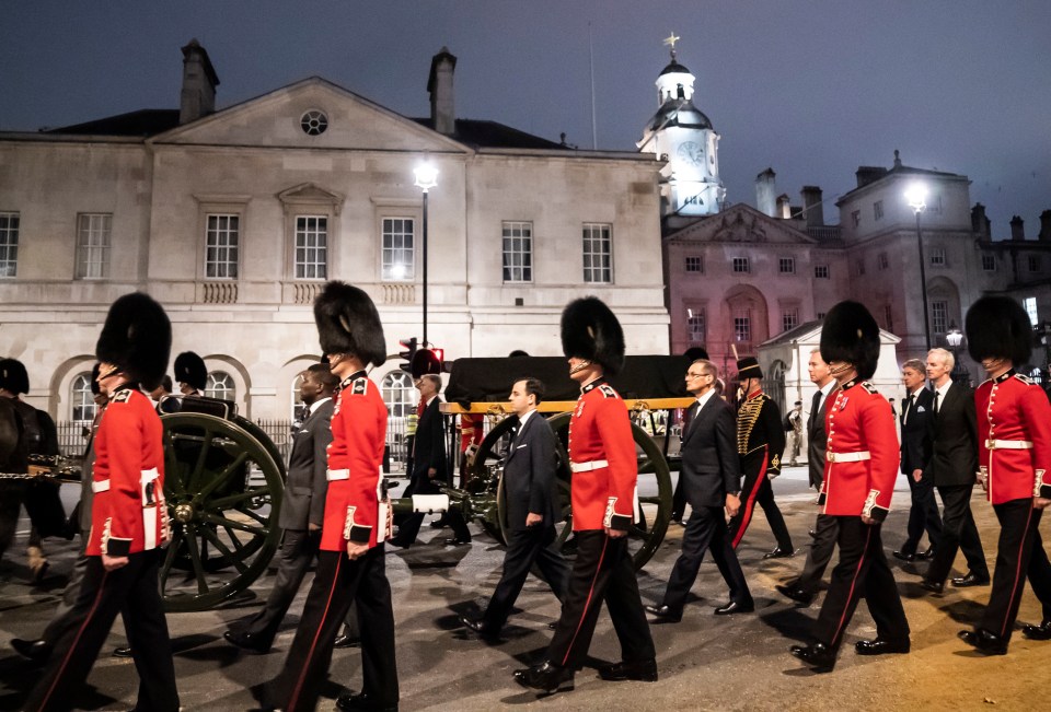 The early-morning practice run saw a black coffin placed on the horse-drawn carriage of the King’s Troop Royal House Artillery