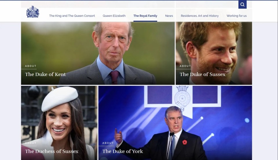 They now sit at the bottom of the Royal Family page - alongside Prince Andrew