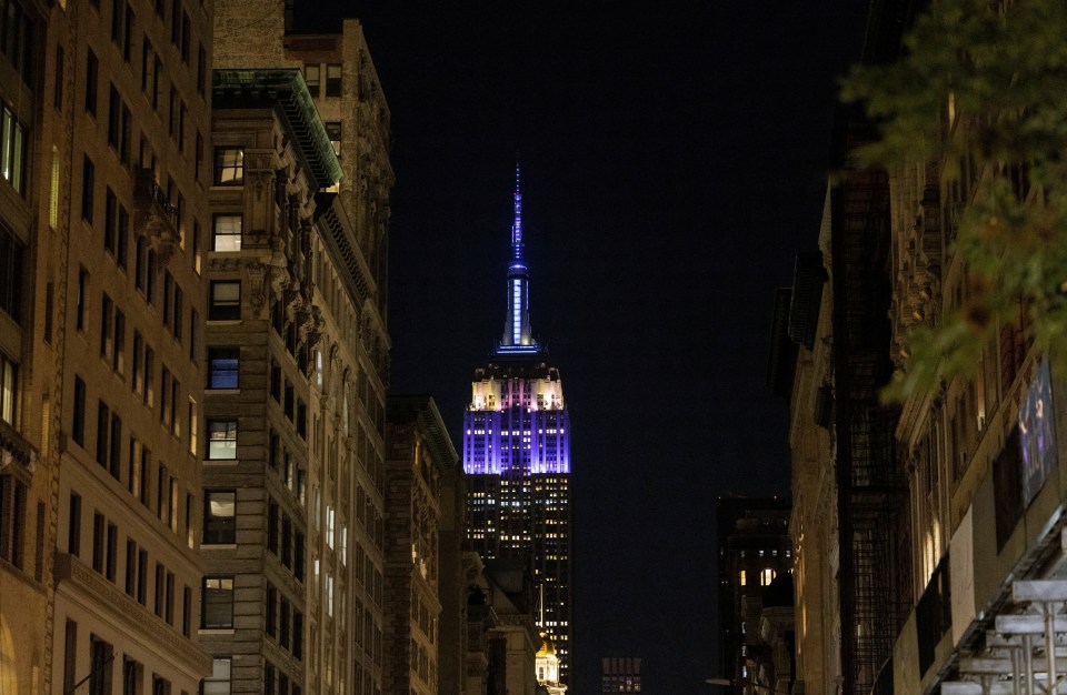 New York's Empire State Building was illuminated in purple in honour of the Queen