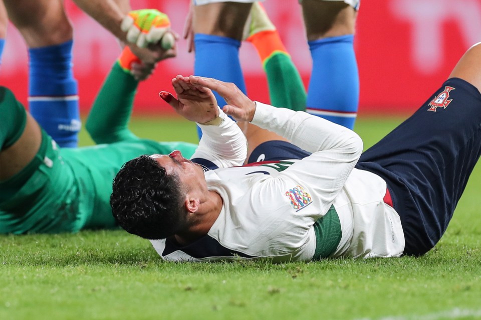 Ronaldo was left bloodied after the collision