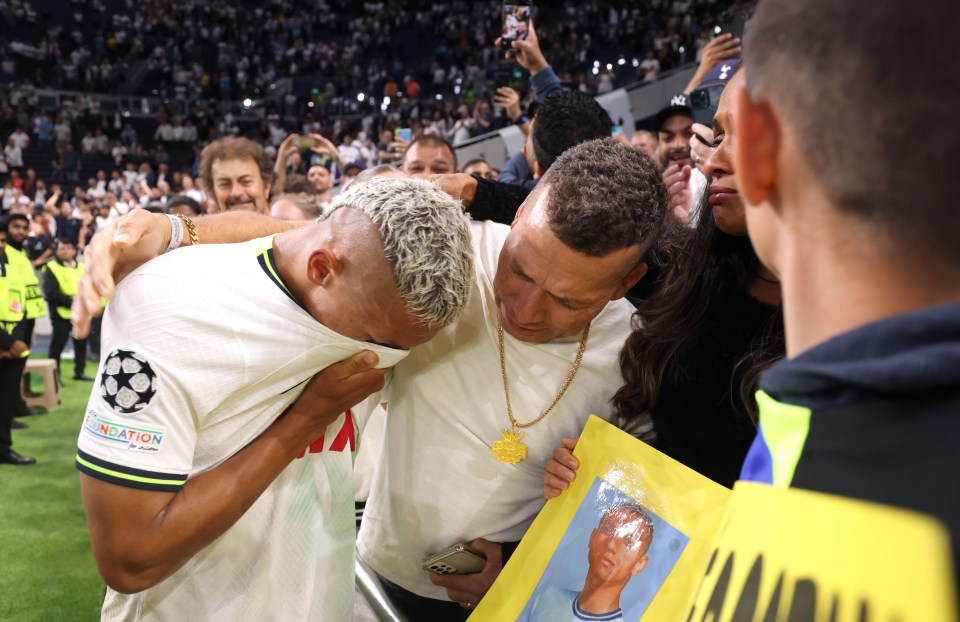 Spurs hero Richarlison broke down in tears as his dad cuddled him