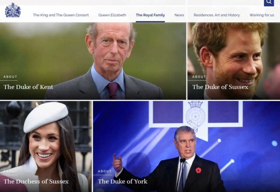 They now sit at the bottom of the Royal Family page - alongside Prince Andrew