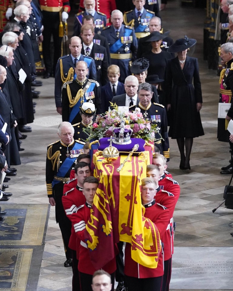 The siblings, the King and other key royals follow Her Majesty's coffin out of Westminster Abbey