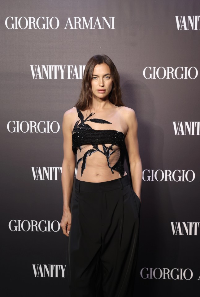 Irina Shayk, 36, stunned in a sheer outfit at a party hosted by Giorgio Armani and Vanity Fair