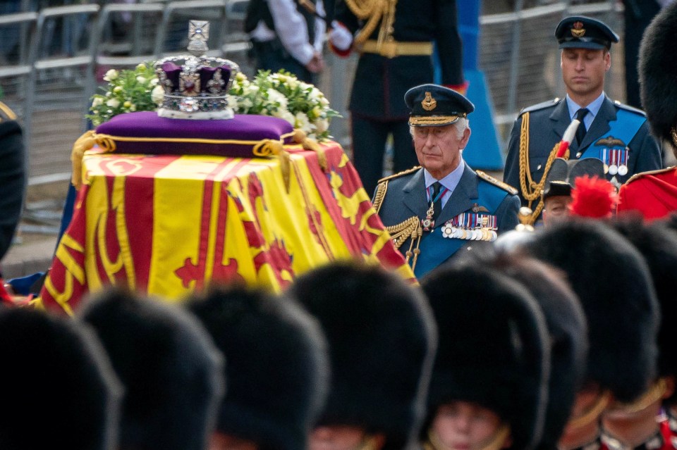 The Queen's coffin was taken into the abbey in a procession led by her son King Charles