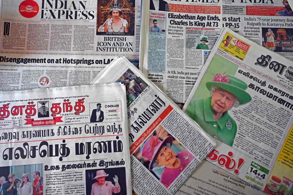 Front pages in India featured tributes to the Queen