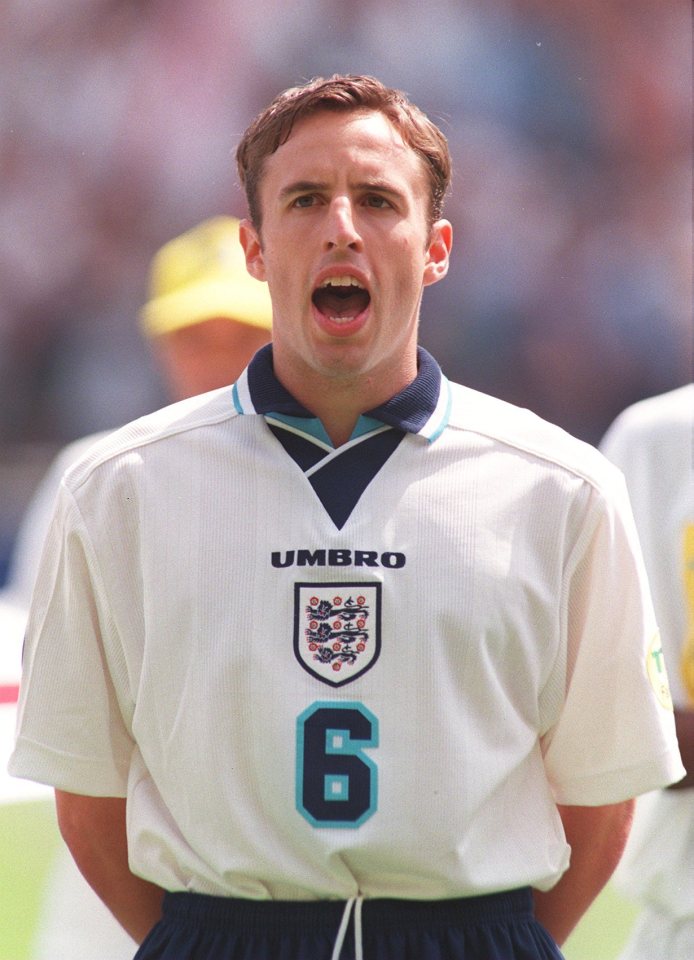 Gareth Southgate proudly wears Umbro's Euro 96 effort