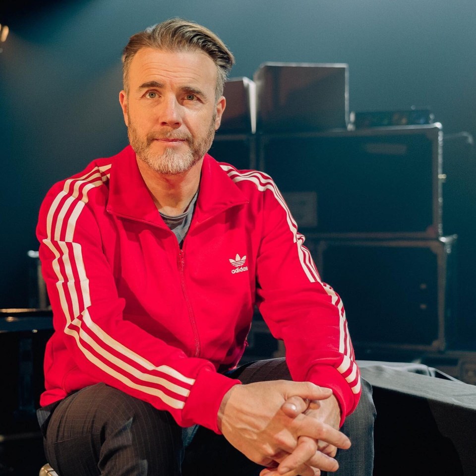 Gary said: 'I wear the red Adidas tracksuit top in A Different Stage, because that was what Robbie was pictured in at Glastonbury as he started his new adventure'