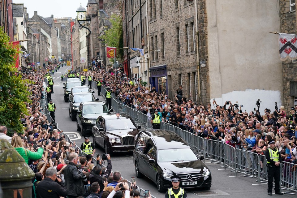 The Queen's coffin travelled across Scotland on a six-hour journey on Sunday before arriving in Edinburgh