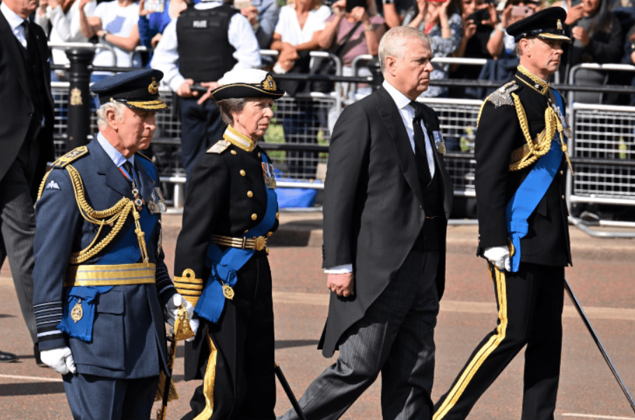 Prince Andrew has also had to wear a suit for today's procession