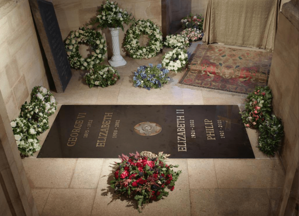 The tombstone at the Queen's final resting place with her husband has been revealed