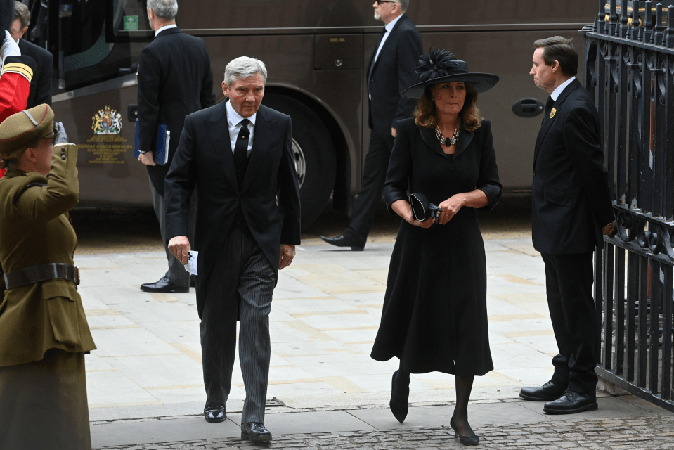 Carole and Michael Middleton, the parents of Princess Kate, at the funeral of Her Majesty