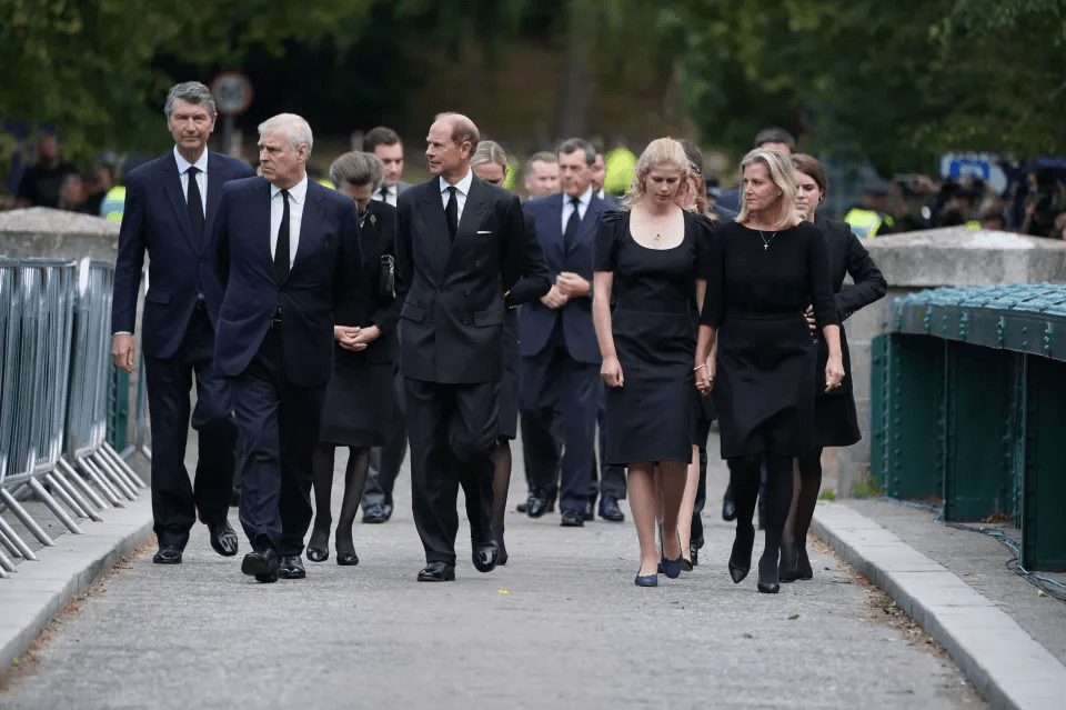 Vice Admiral Timothy Laurence, Andrew, Anne, Edward, Lady Louise Windsor, Sophie and Princess Eugenie are all in mourning