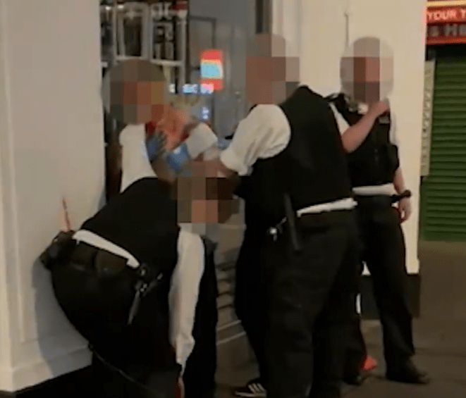 Footage showed the officers supporting each other after the stabbing