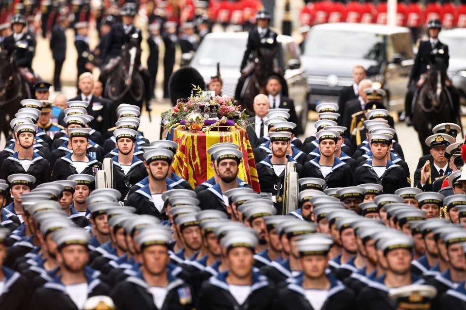 The Queen's coffin during the slow procession at 75 paces a minute