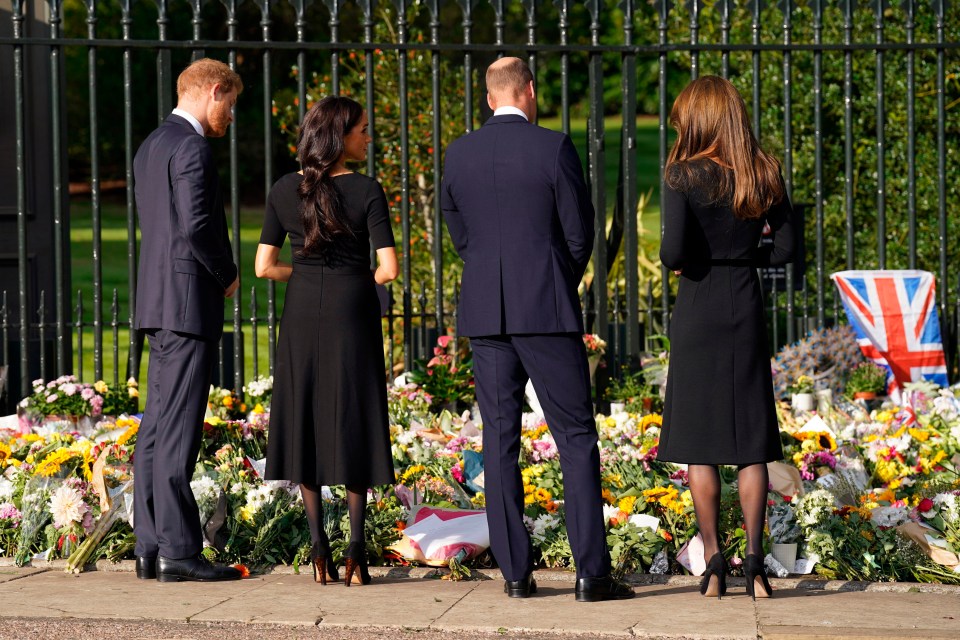 Princess Kate joined Prince William, Prince Harry and Meghan Markle to view tributes to the Queen