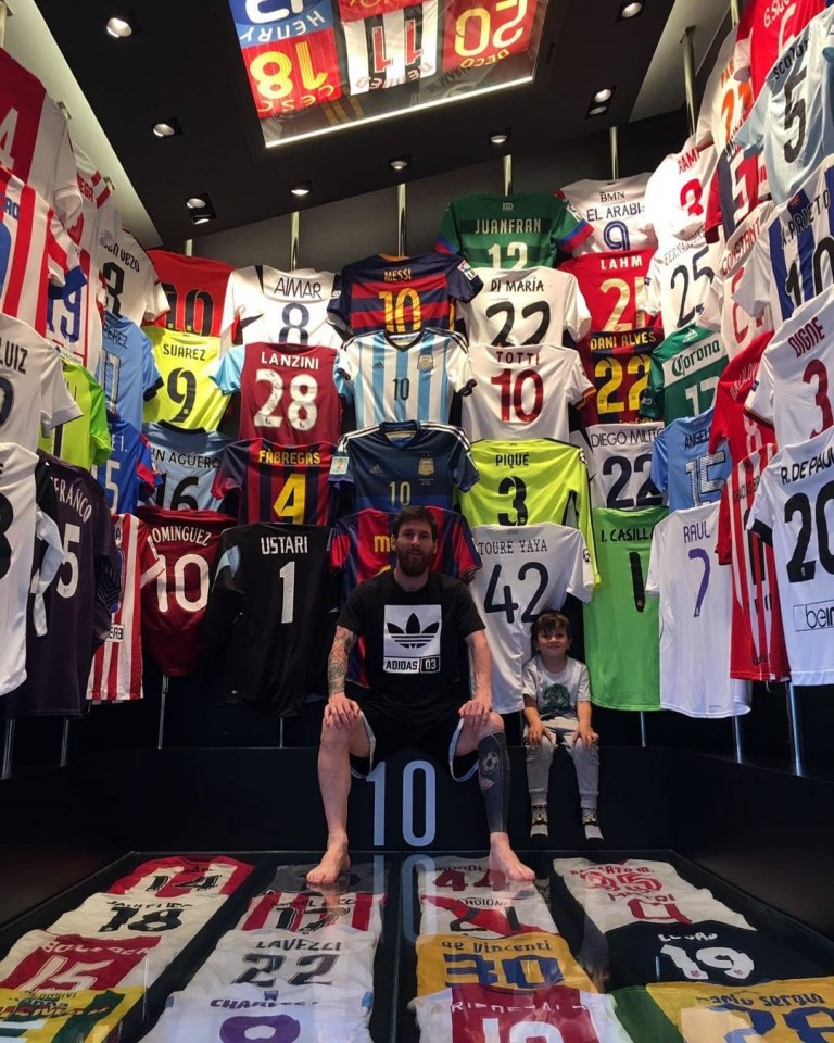 In one of the rooms Messi has all the shirts he's collected from opposition players