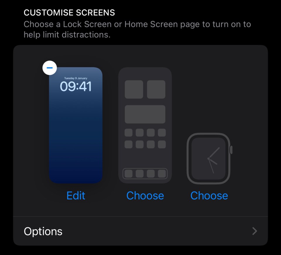 You can pair Lock Screens with a specific Focus, like Sleep or Work