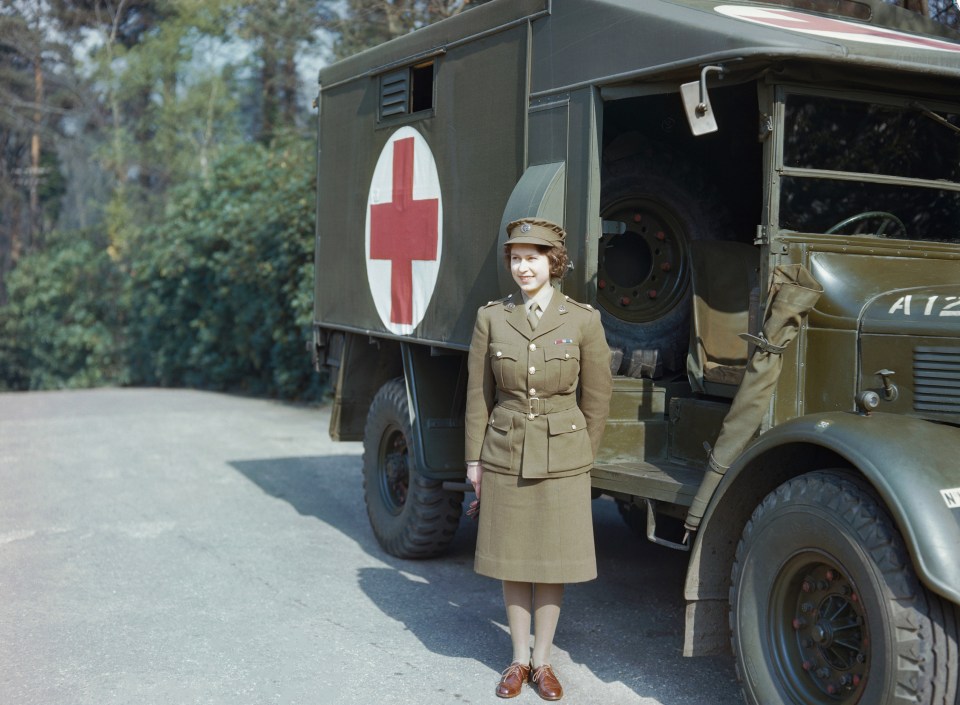 Elizabeth in her Auxiliary Territorial Service uniform in 1945