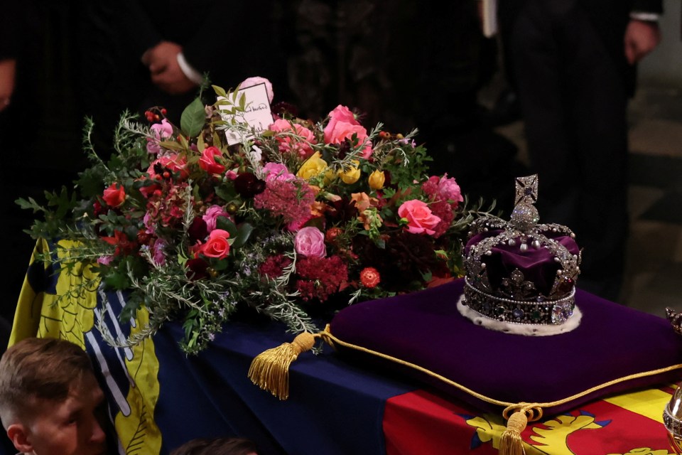 A message by King Charles is left on Queen Elizabeth’s coffin