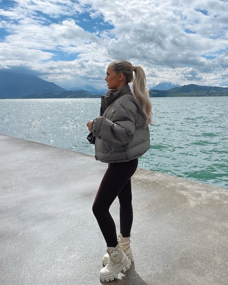 The influencer, 23, has hid her pregnancy from fans with the help of chunky puffer jackets