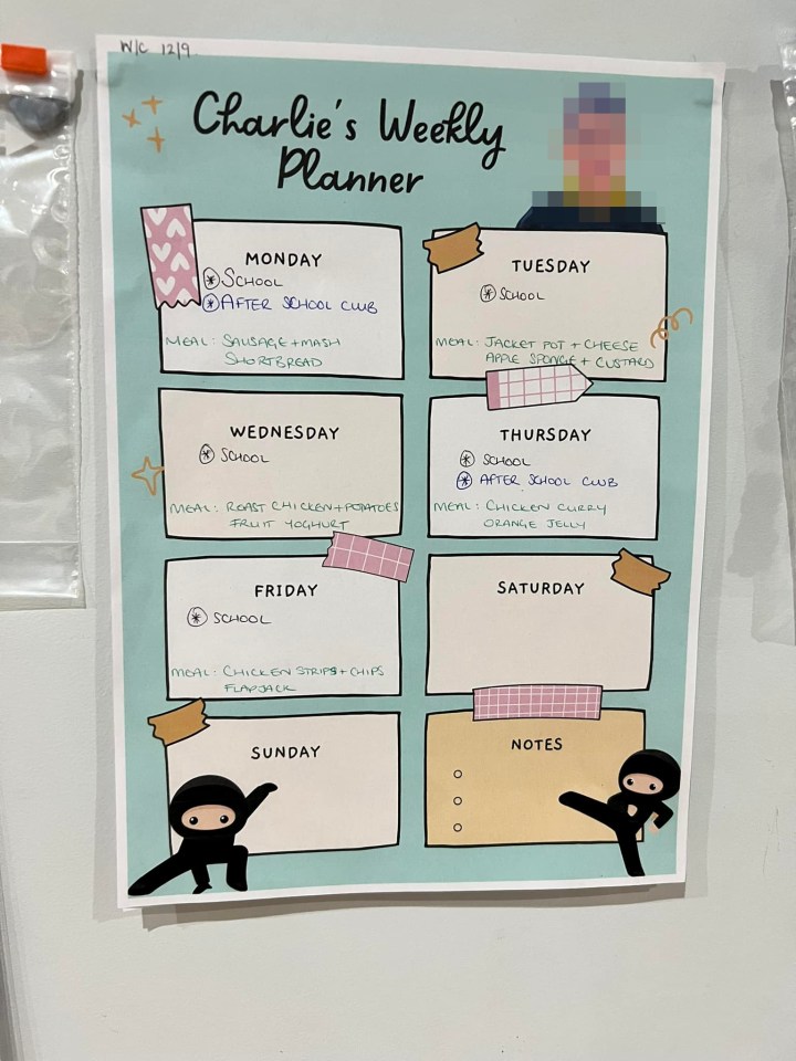 Her son has a weekly calendar so they know what he is doing each day