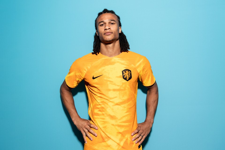 Nathan Ake poses in the new Dutch kit