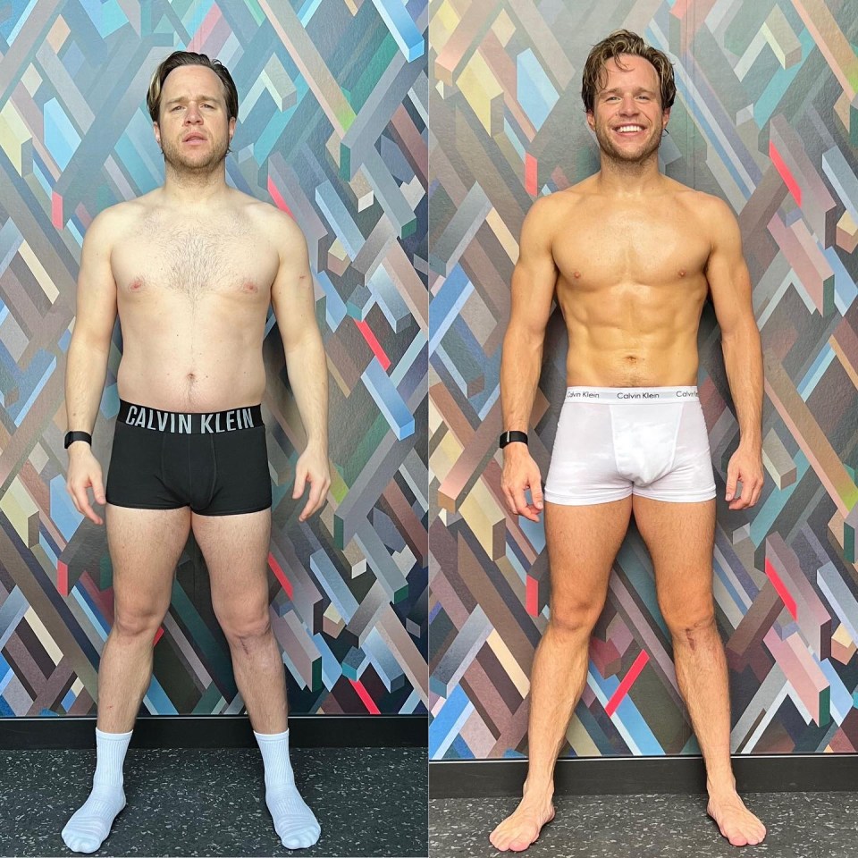 Olly Murs shared this snap of his body transformation after a fitness overhaul