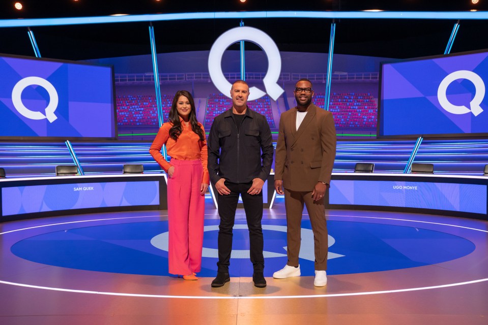 Paddy McGuinness, pictured here with team captains Sam Quek, left, and Ugo Monye, right, took over as presenter of Question of Sport in 2020