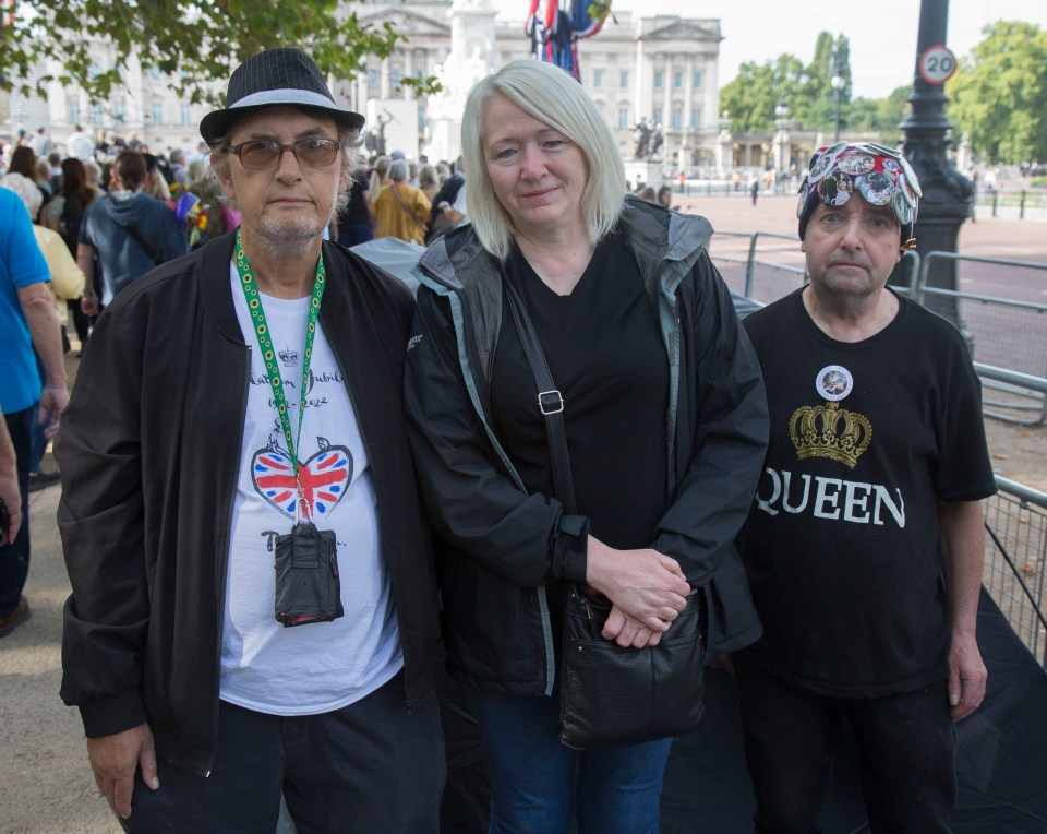 John Loughrey, 67, Maria Scott, 51, and Sky London put up tents along The Mall