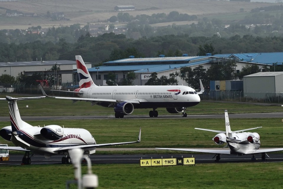 A BA flight carrying Prince Harry left the airport in Aberdeen today