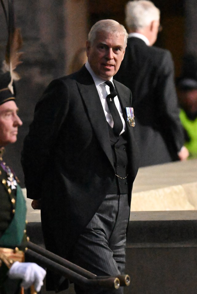 Prince Andrew wore a suit for the event on Monday but displayed his medals