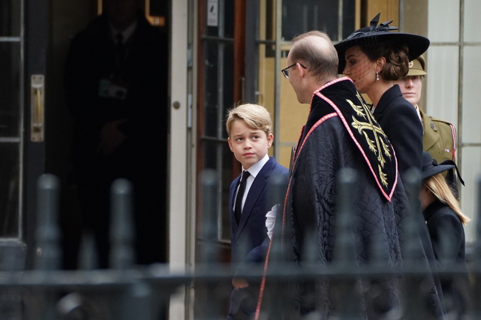 Prince George and and the Princess of Wales arrive at the state funeral