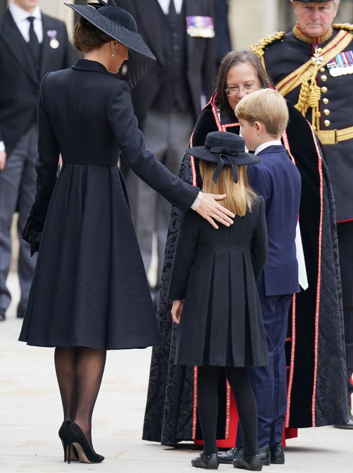 Catherine and her children arriving at Westminster Abbey ahead of the funeral