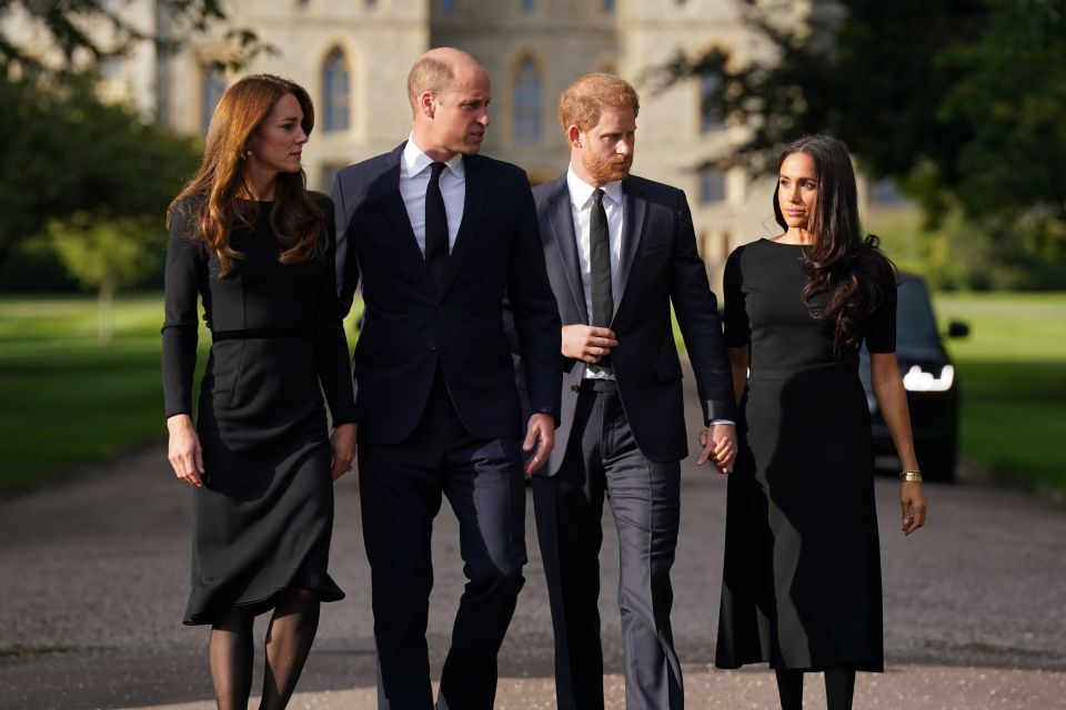 The Princess of Wales, the Prince of Wales and the Duke and Duchess of Sussex yesterday