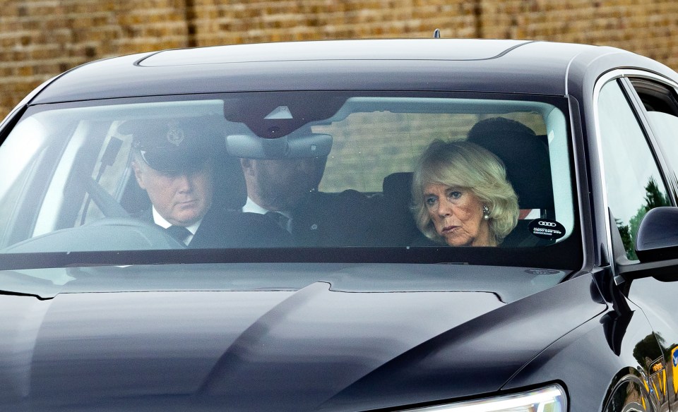 Queen Consort Camilla seen leaving Windsor Castle the day after Her Majesty's State funeral